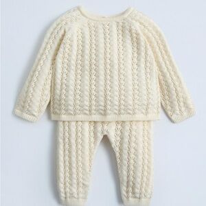 Zara Cream Silk and Cotton Knit Sweater and Pants Set - Perfect for Photos